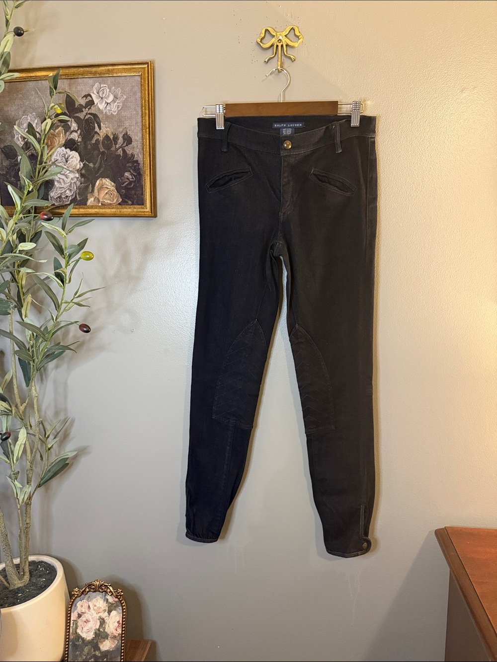 Ralph Lauren Black Equestrian Riding Pants Quilted Knee Patch Jodhpurs - Picture 2 of 8